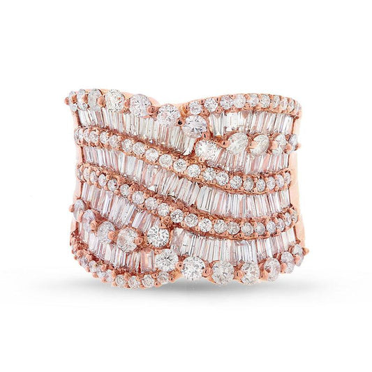 18k Rose Gold Diamond Lady's Baguette Ring Size 6 - 3.62ct