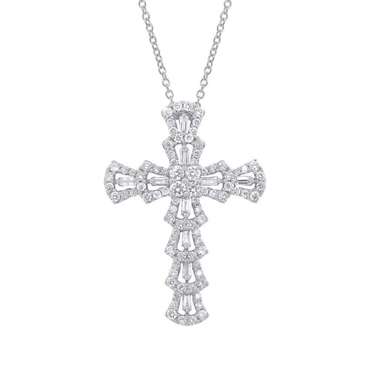 18k White Gold Diamond Cross Pendant - 1.28ct