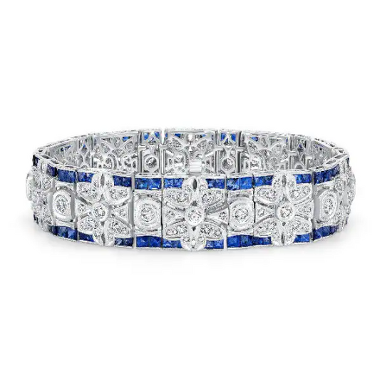 14K White Gold Birthstone Filigree Bracelet for Women