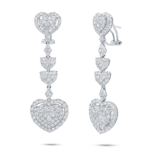 18k White Gold Diamond Heart Earring - 5.08ct
