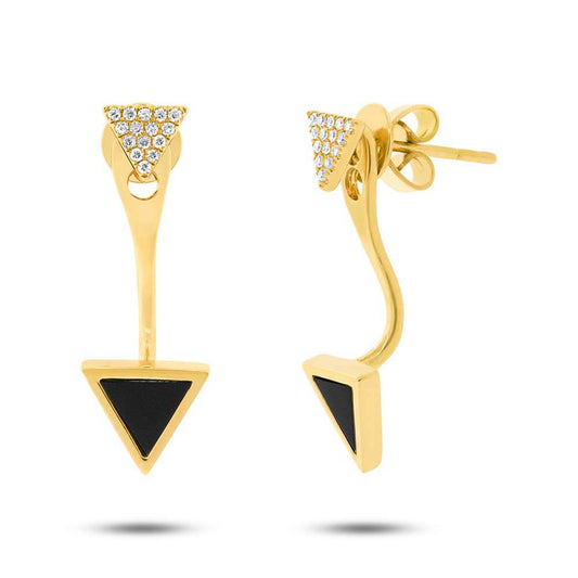 Diamond & 0.40ct Onyx 14k Yellow Gold Triangle Earring Jacket with Stud