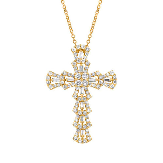 18k Yellow Gold Diamond Cross Pendant - 1.28ct
