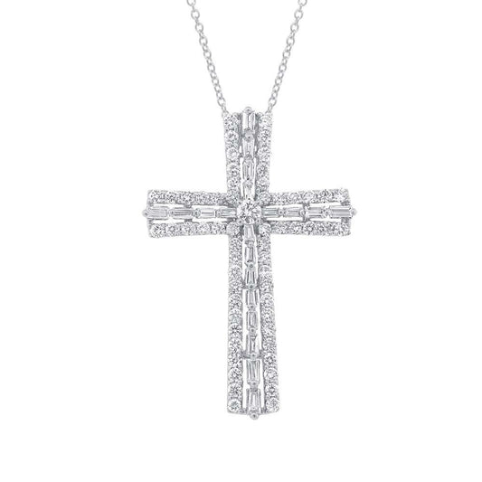 18k White Gold Diamond Cross Pendant - 1.12ct