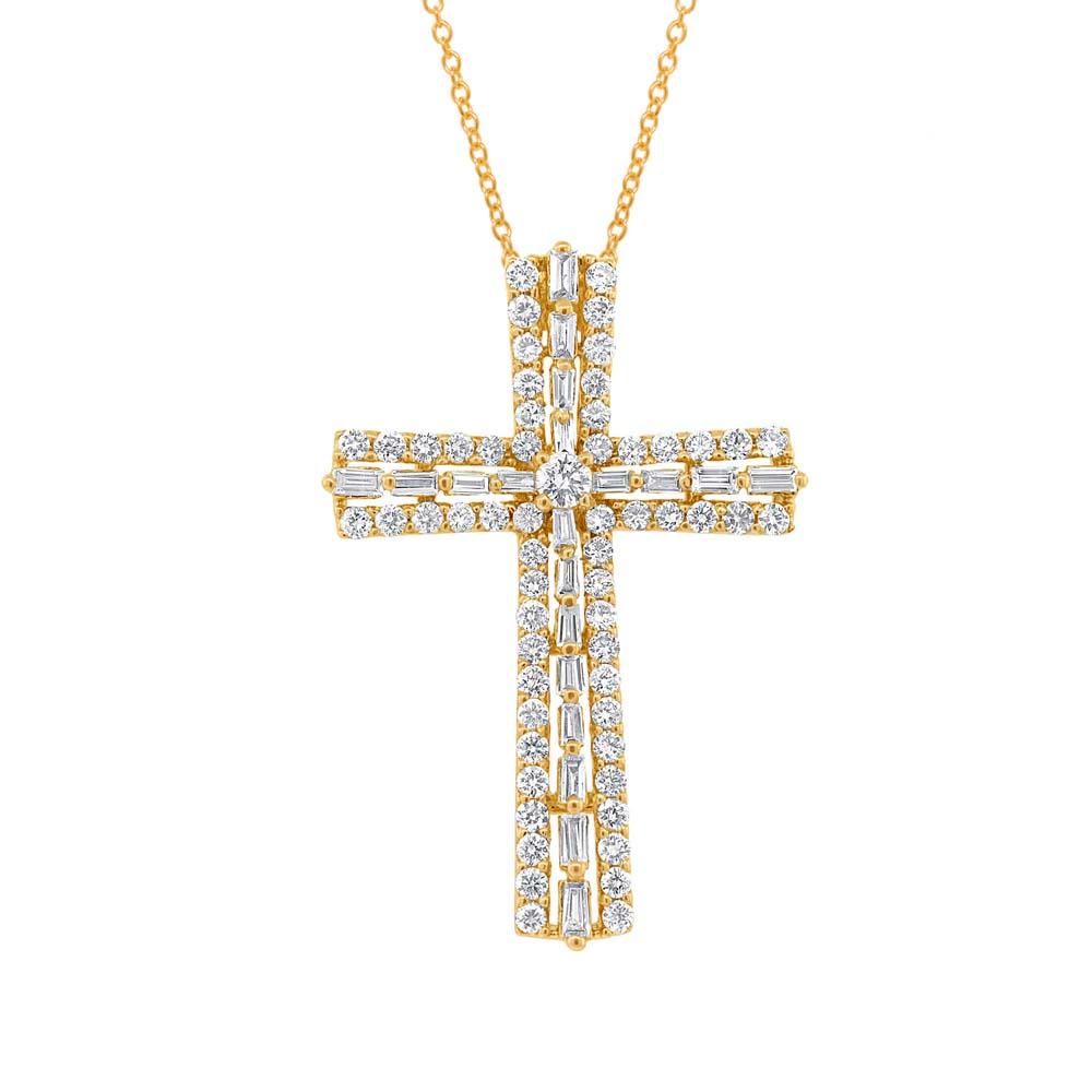18k Yellow Gold Diamond Cross Pendant - 1.12ct