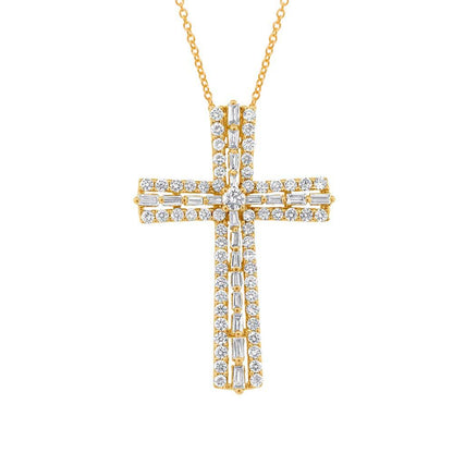 18k Yellow Gold Diamond Cross Pendant - 1.12ct