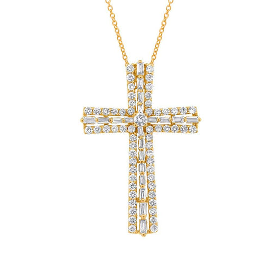 18k Yellow Gold Diamond Cross Pendant - 1.12ct