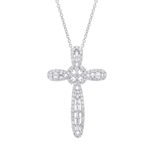 18k White Gold Diamond Cross Pendant - 1.17ct