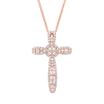 18k Rose Gold Diamond Cross Pendant - 1.17ct