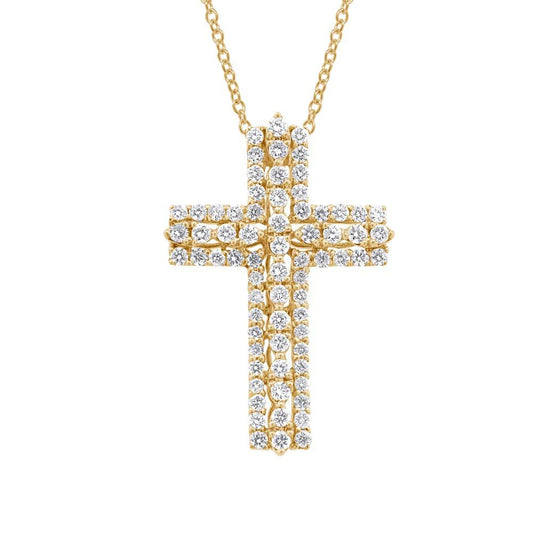 18k Yellow Gold Diamond Cross Pendant - 1.43ct