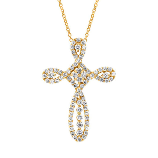 18k Yellow Gold Diamond Cross Pendant - 0.99ct