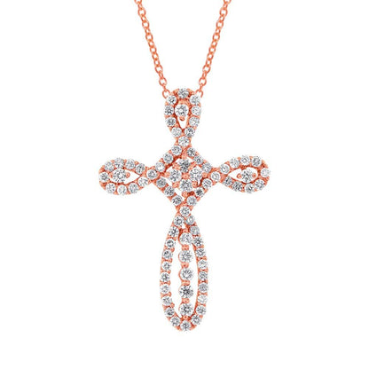 18k Rose Gold Diamond Cross Pendant - 0.99ct