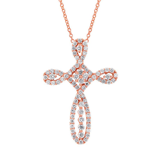 18k Rose Gold Diamond Cross Pendant - 0.99ct