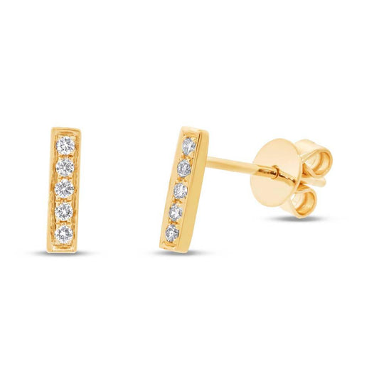 14k Yellow Gold Diamond Bar Earring