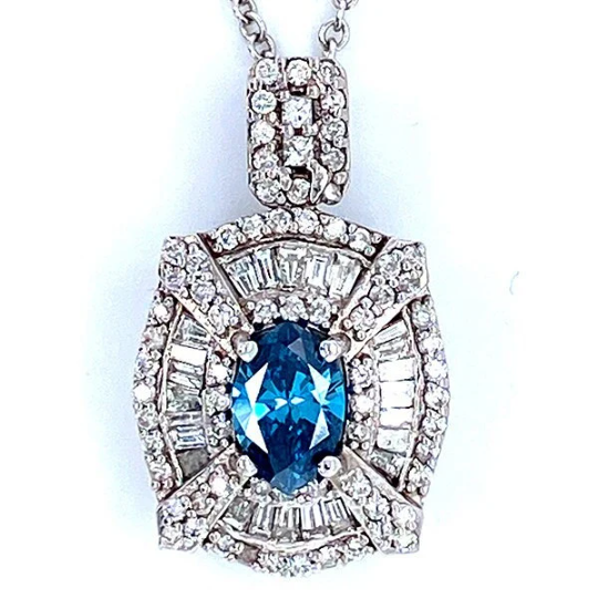 14K White Gold Blue Sapphire Gemstone Pendant Necklace For Women