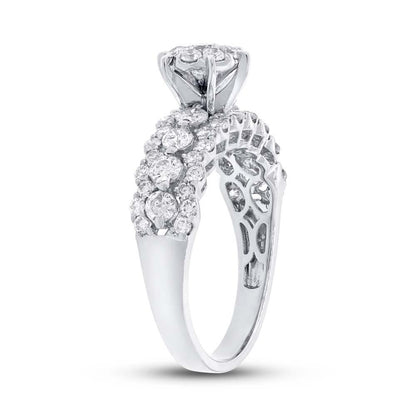 18k White Gold Diamond Cluster Ring Size 6 - 1.47ct