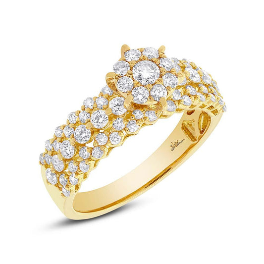 18k Yellow Gold Diamond Cluster Lady's Ring - 1.21ct