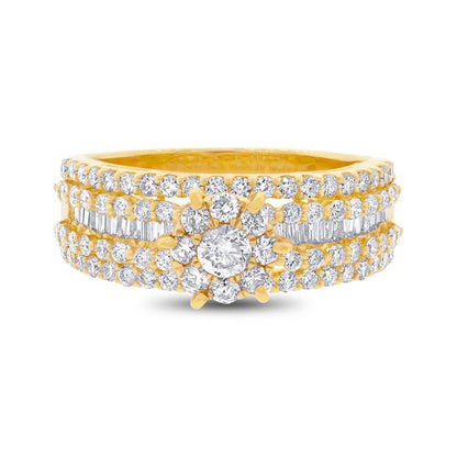 18k Yellow Gold Diamond Cluster Engagement Ring - 1.23ct