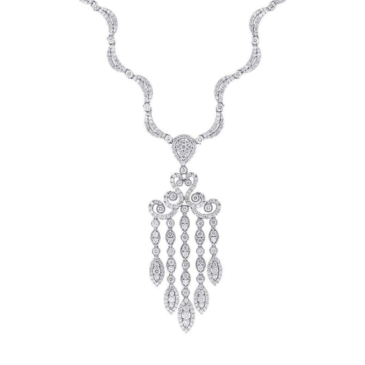 18k Classy White Gold Diamond Fancy Necklace - 13.87ct V0078