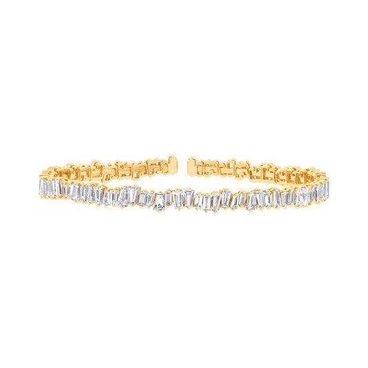 14k Yellow Gold Diamond Baguette Bangle - 5.48ct