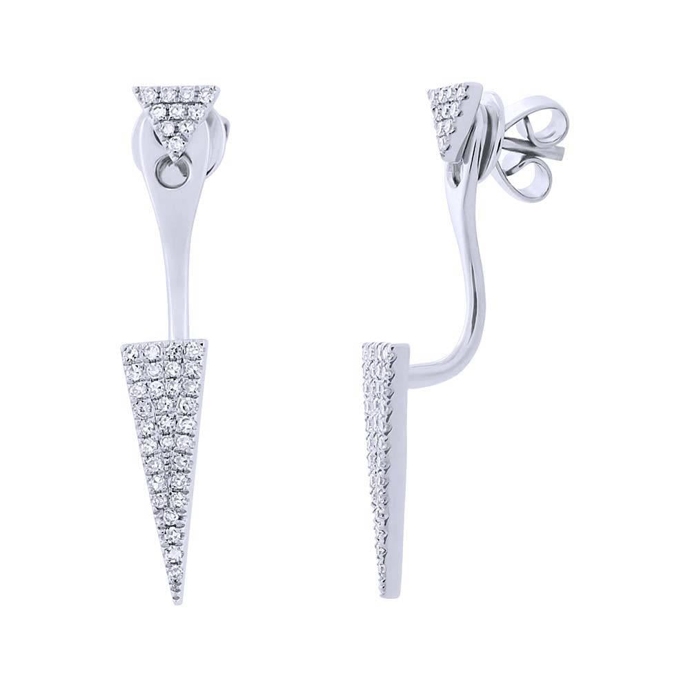 14k White Gold Diamond Pave Triangle Ear Jacket Earring with Studs