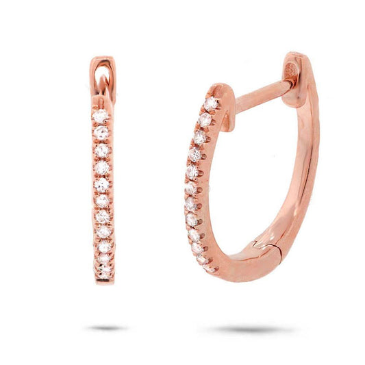 14k Rose Gold Diamond Round Cut Huggie Earring