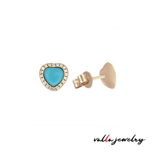 14K Rose Gold Turquoise  Heart Stud Earrings