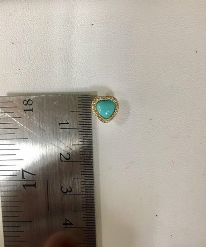 14k Yellow Gold Diamond and Turquoise Heart Earrings