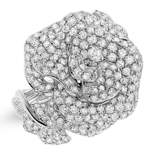 18k White Gold Diamond Flower Ring - 4.48ct