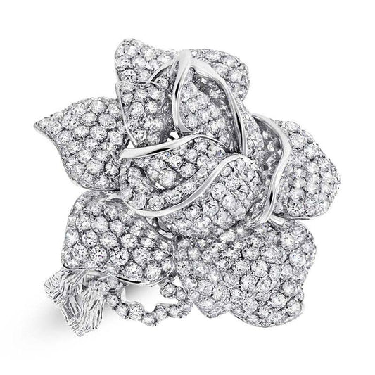 18k White Gold Diamond Flower Ring - 6.16ct