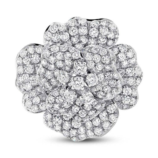 18k White Gold Diamond Flower Ring - 5.54ct