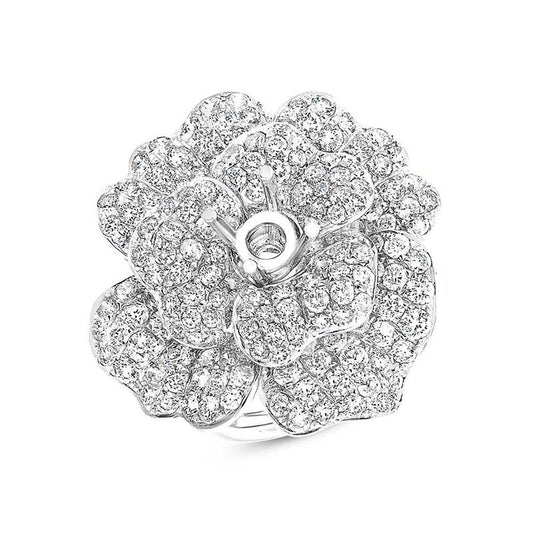 18k White Gold Diamond Flower Semi-mount Ring - 5.06ct