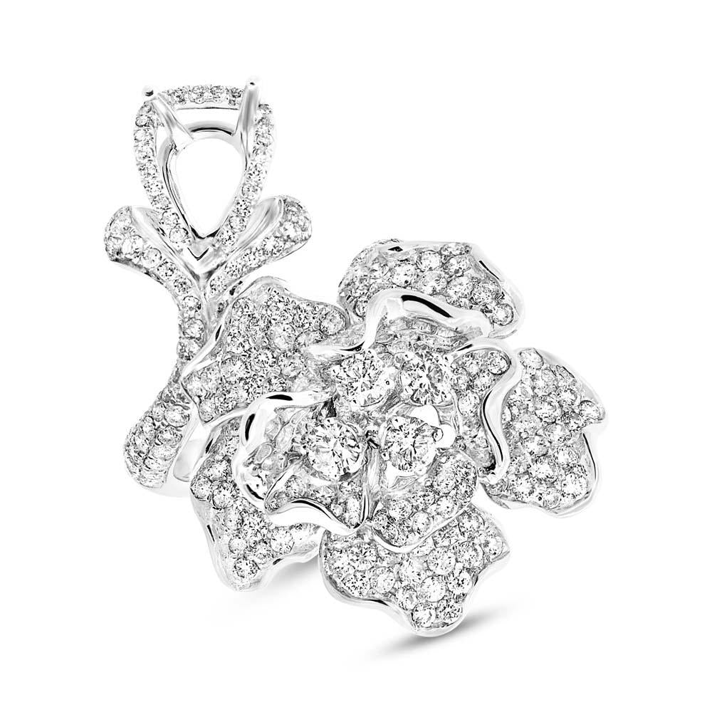 18k White Gold Diamond Flower Semi-mount Ring - 4.66ct