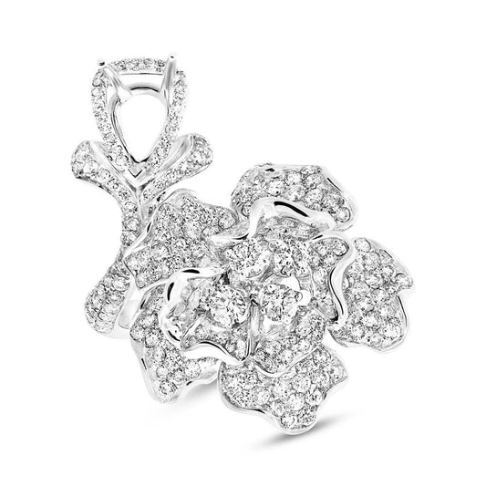 18k White Gold Diamond Flower Semi-mount Ring - 4.66ct
