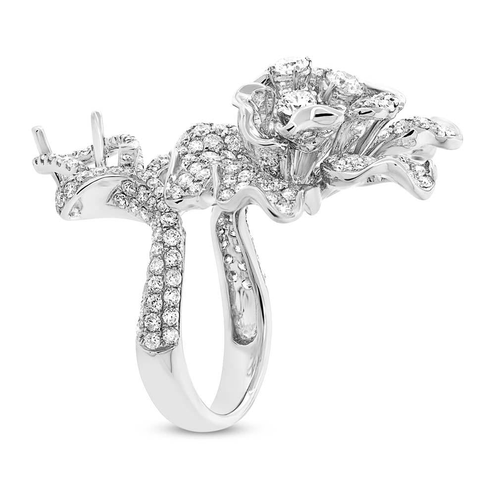 18k White Gold Diamond Flower Semi-mount Ring - 4.66ct