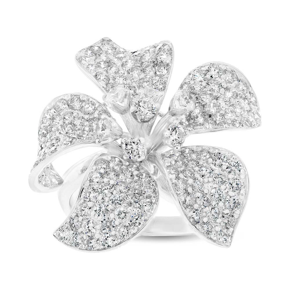 18k White Gold Diamond Flower Lady's Ring - 4.19ct
