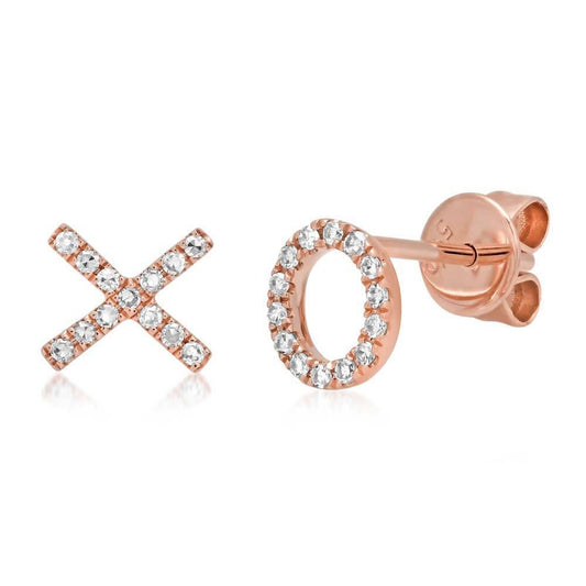 14k Rose Gold Diamond &quot;XO&quot; Stud Earring