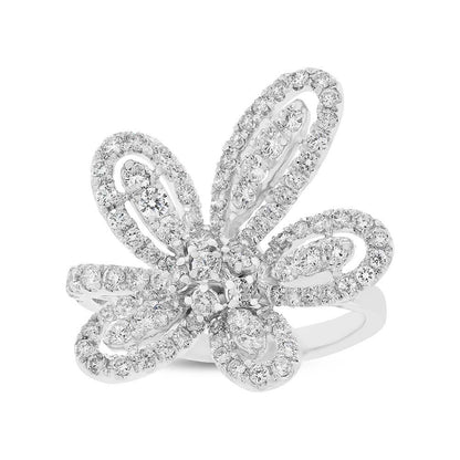 18k White Gold Diamond Flower Lady's Ring - 1.65ct