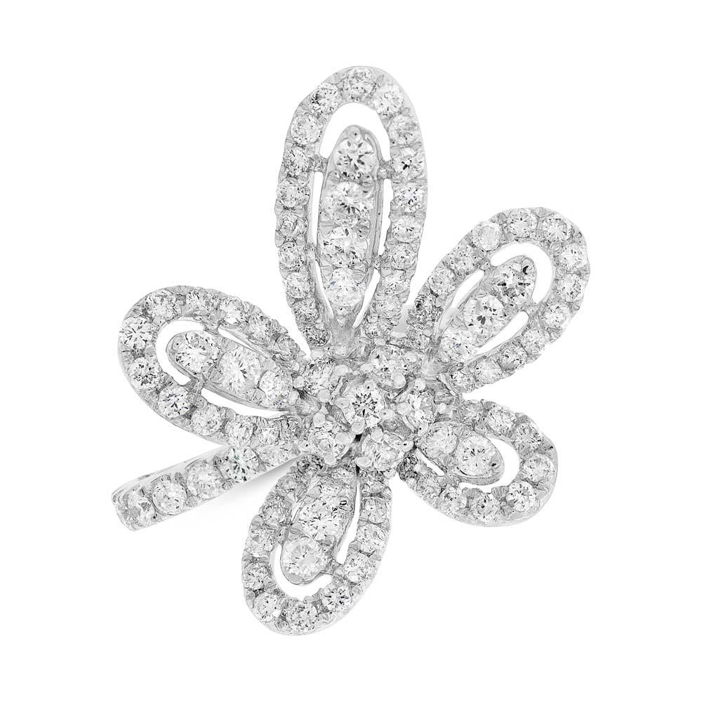 18k White Gold Diamond Flower Lady's Ring - 1.65ct