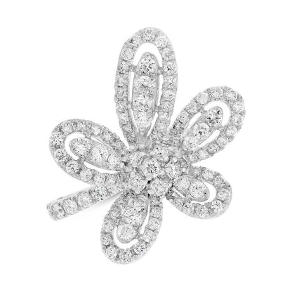 18k White Gold Diamond Flower Lady's Ring - 1.65ct