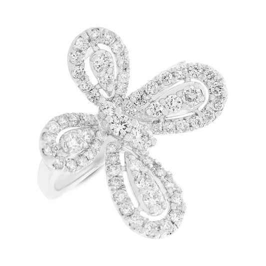 18k White Gold Diamond Butterfly Lady's Ring - 1.51ct