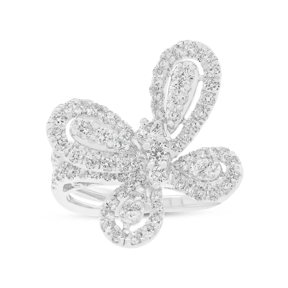 18k White Gold Diamond Butterfly Lady's Ring - 1.51ct