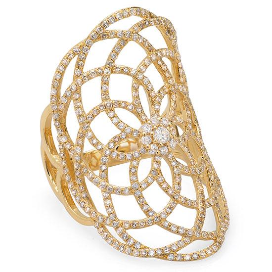 14k Yellow Gold Diamond Lace Lady's Ring - 1.22ct