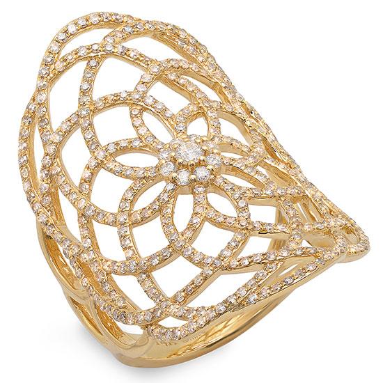 14k Yellow Gold Diamond Lace Lady's Ring - 1.22ct
