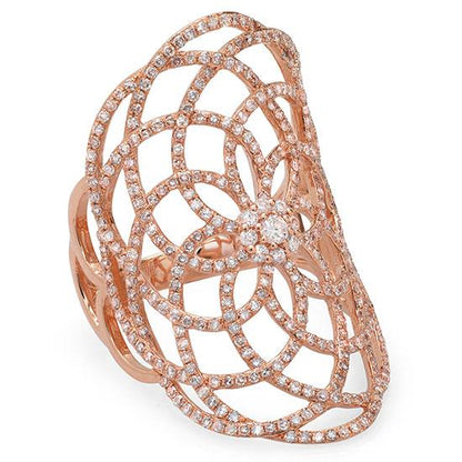 14k Rose Gold Diamond Lace Lady's Ring - 1.22ct V0290