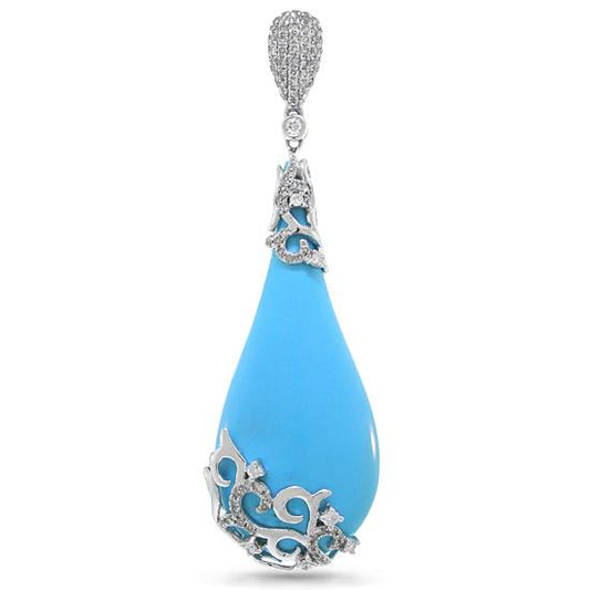 Diamond & 31.21ct Composite Turquoise 14k White Gold Pendant - 0.63ct
