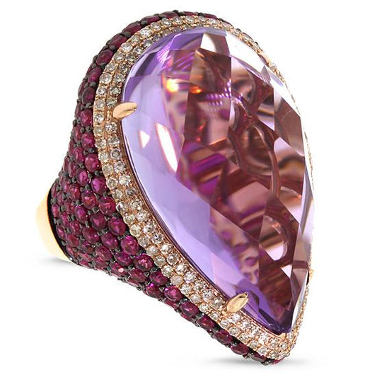 Diamond & 31.27ct Amethyst & Pink Sapphire 14k Rose Gold Ring - 0.62ct