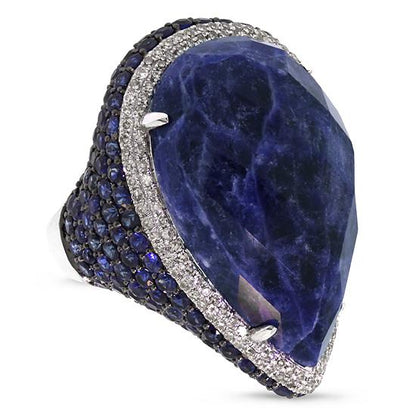 Diamond & 29.65ct Sodalite & Blue Sapphire 14k White Gold Ring - 0.62ct