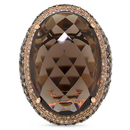 White & Champagne Diamond & 29.47ct Smokey Topaz 14k Rose Gold Ring - 4.41ct