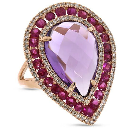 Diamond & 8.63ct Amethyst & Pink Sapphire 14k Rose Gold Ring - 0.60ct