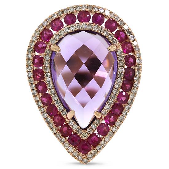 Diamond & 8.63ct Amethyst & Pink Sapphire 14k Rose Gold Ring - 0.60ct